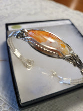 Load image into Gallery viewer, Custom Cut Polished &amp; Wire Wrapped Orange Spiney Oyster Bracelet Size 7 1/4 Sterling Silver
