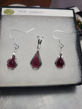 Load image into Gallery viewer, Custom Wire Wrapped Faceted Red Garnet Set: Necklace/Pendant &amp; Earrings Sterling Silver