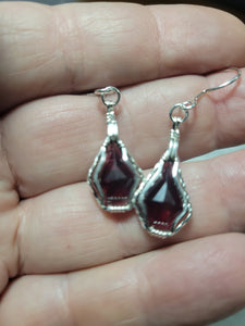 Custom Wire Wrapped Faceted Red Garnet Set: Necklace/Pendant & Earrings Sterling Silver