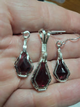 Load image into Gallery viewer, Custom Wire Wrapped Faceted Red Garnet Set: Necklace/Pendant &amp; Earrings Sterling Silver