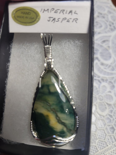 Custom Wire Wrapped Imperial Jasper Necklace/Pendant Sterling Silver