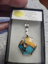 Load image into Gallery viewer, Custom Cut Polished Kingman Turquoise Spiney Oyster &amp; Bronze Necklace/Pendant Sterling Silver