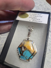 Load image into Gallery viewer, Custom Cut Polished Kingman Turquoise Spiney Oyster &amp; Bronze Necklace/Pendant Sterling Silver