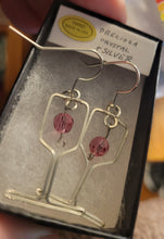 Load image into Gallery viewer, Custom Wire Wrapped Wine Glass Earrings in Sterling Silver Wire