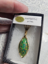 Load image into Gallery viewer, Custom Cut Polished &amp; Wire Wrapped Synthetic Green Opal Necklace/Pendant 14 Kgf