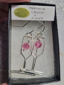 Custom Wire Wrapped Wine Glass Earrings in Sterling Silver Wire