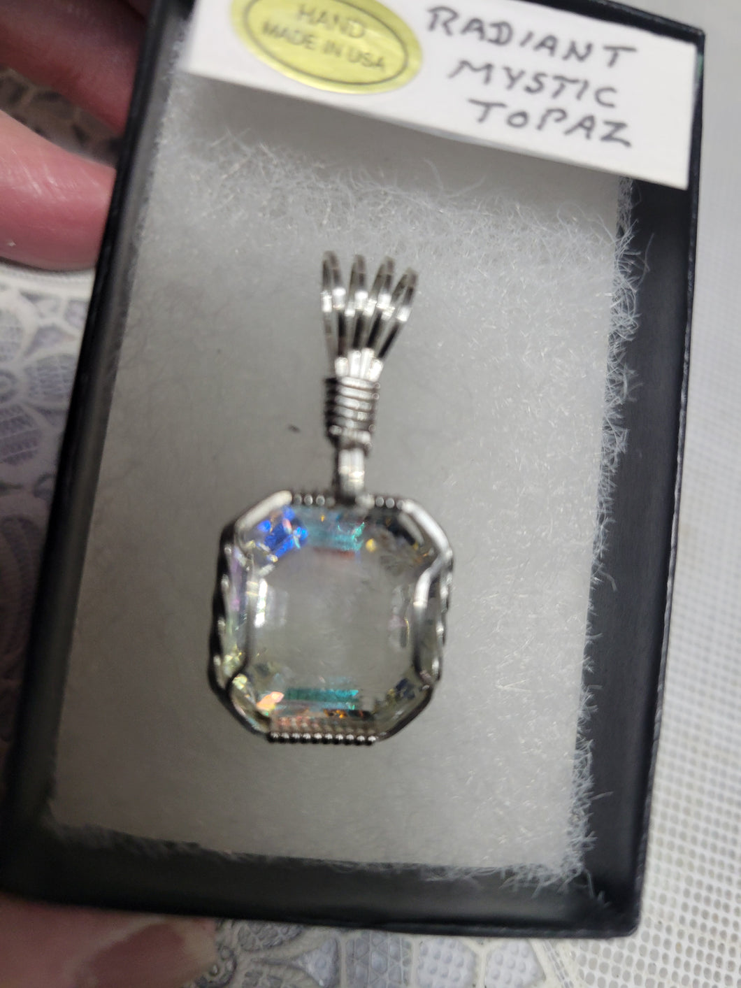 Custom Wire Wrapped Faceted Radiant Mystic Topaz Necklace/Pendant Sterling silver