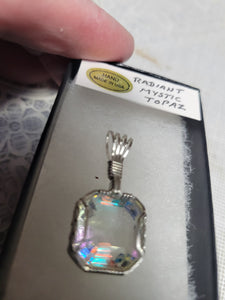 Custom Wire Wrapped Faceted Radiant Mystic Topaz Necklace/Pendant Sterling silver