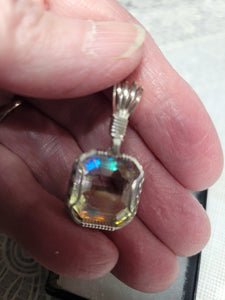 Custom Wire Wrapped Faceted Radiant Mystic Topaz Necklace/Pendant Sterling silver