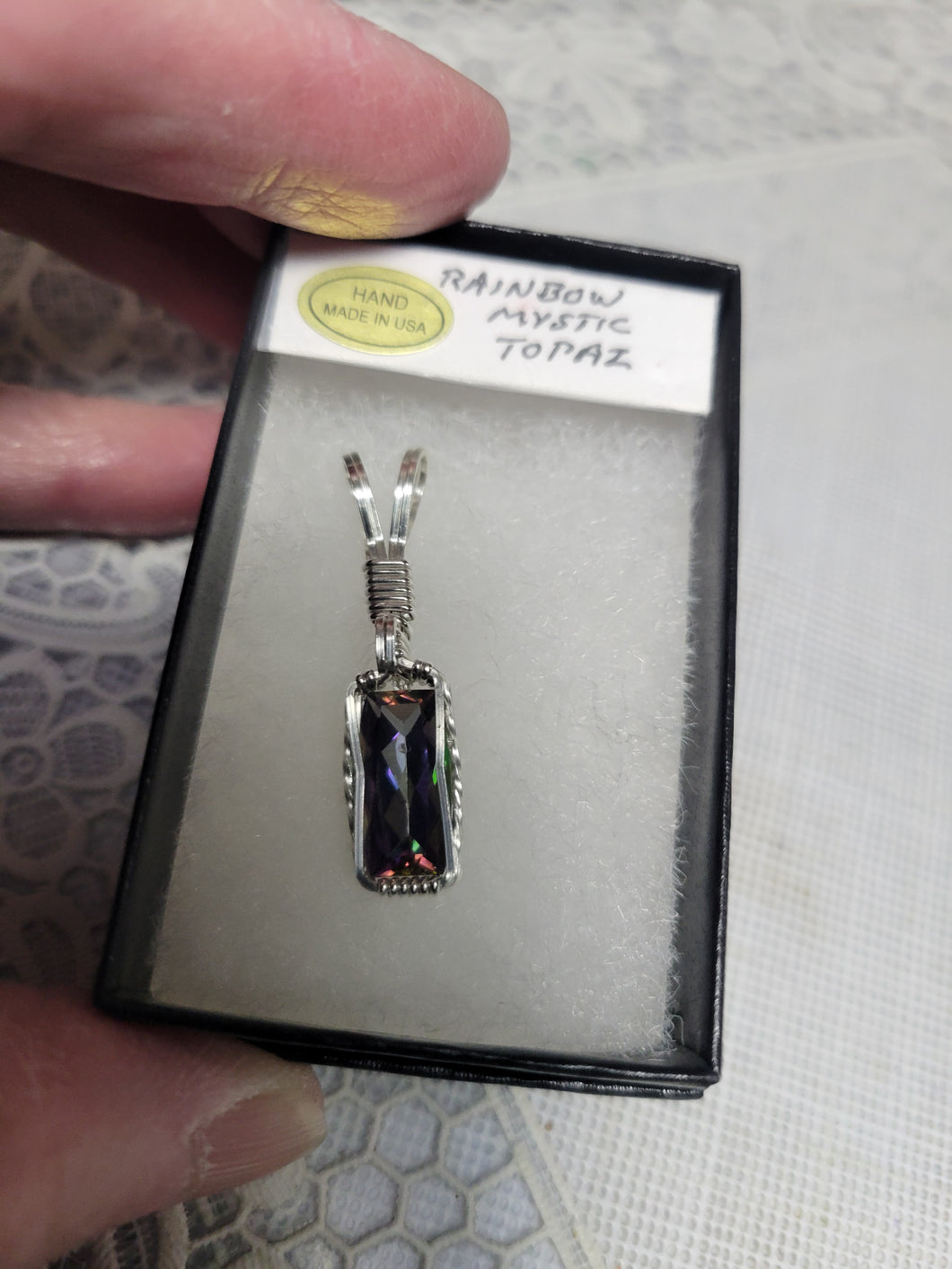 Custom Wire Wrapped Faceted Rainbow Mystic Topaz Necklace/Pendant Sterling Silver