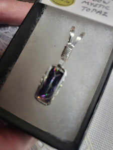 Custom Wire Wrapped Faceted Rainbow Mystic Topaz Necklace/Pendant Sterling Silver