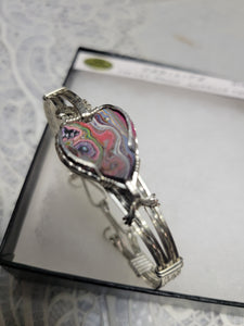 Custom Cut Polished & Wire Wrapped Cadilac Ranch Texas Heart Bracelet Sterling Silver Size 6 1/4