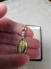 Load image into Gallery viewer, Custom Wire Wrapped Tan Cat&#39;s Eye, Fiberstone set: Earrings, Necklace/Pendant Sterling Silver