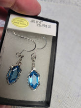 Load image into Gallery viewer, Custom Wire Wrapped Faceted Blue Topaz Earrings 8 ct Sterling Silver