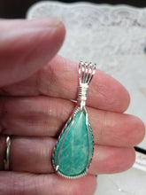 Load image into Gallery viewer, Custom Cut Polished &amp; Wire Wrapped Amazonite Morefield Mine VA Set: Necklace/Pendant Earring Sterling Silver