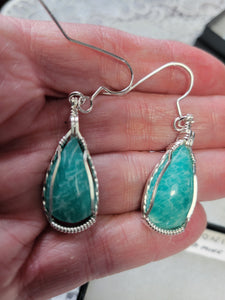 Custom Cut Polished & Wire Wrapped Amazonite Morefield Mine VA Set: Necklace/Pendant Earring Sterling Silver