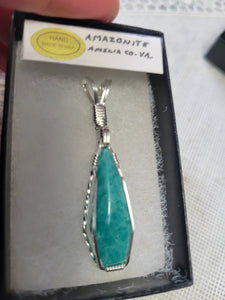 Custom Cut Polished & Wire Wrapped Amazonite Morefield Mine VA Necklace/Pendant Sterling Silver