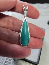 Load image into Gallery viewer, Custom Cut Polished &amp; Wire Wrapped Amazonite Morefield Mine VA Necklace/Pendant Sterling Silver