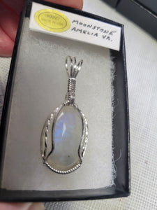 Custom Cut Polished & Wire Wrapped Moonstone Necklace/Pendant Sterling Silver