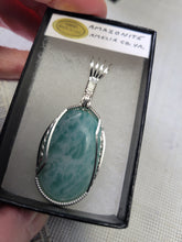 Load image into Gallery viewer, Custom Cut Polished &amp; Wire Wrapped Amazonite Morefield Mine VA Necklace/Pendant Sterling Silver