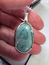 Load image into Gallery viewer, Custom Cut Polished &amp; Wire Wrapped Amazonite Morefield Mine VA Necklace/Pendant Sterling Silver