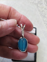 Load image into Gallery viewer, Custom Wire Wrapped Blue Fiberstone (Cats Eye) Necklace/Pendant Sterling Silver