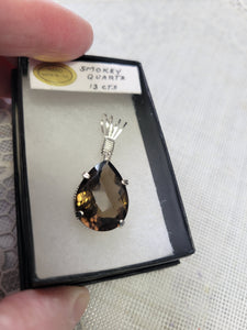 Custom Wire Wrapped 13 ct Faceted Smokey Quartz Necklace/Pendant Sterling Silver