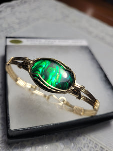 Custom Wire Wrapped Green Paua Shell Bracelet Size 7 14kgf