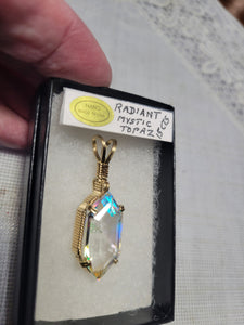 Custom Wire Wrapped Faceted Radiant Mystic Topaz 15 cts. Necklace/Pendant 14kgf
