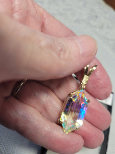 Custom Wire Wrapped Faceted Radiant Mystic Topaz 15 cts. Necklace/Pendant 14kgf