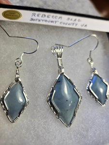 Custom Cut Polished & Wire Wrapped Rebecca Iron Ore Furnace Slag Set: Necklace/Pendant Earrings Sterling  Silver