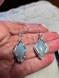Custom Cut Polished & Wire Wrapped Rebecca Iron Ore Furnace Slag Set: Necklace/Pendant Earrings Sterling  Silver