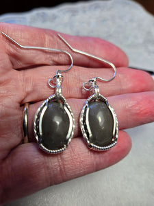 Custom Cut Polished & Wire Wrapped VA Tech Gray Quarry Hokie Stone Set: Necklace/Pendant  Earrings Sterling Silver