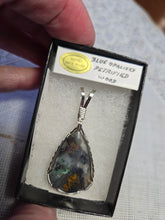 Load image into Gallery viewer, Custom Wire Wrapped Blue Opalized Wood with cooper Necklace/Pendant Sterling Silver