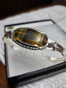 Custom Wire Wrapped Tiger Eye Bracelet Sterling Silver Size 7 1/4
