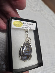 Custom Wire Wrapped Blue Quartz Madison County VA Necklace/Pendant Sterling Silver