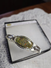 Load image into Gallery viewer, Custom Cut Polish &amp; Wire Wrapped Unakite Rockbridge County VA Size 7 Sterling Silver