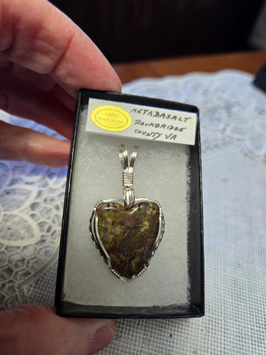Custom Wire Wrapped Metabasalt Heart Necklace/Pendant Sterling Silver