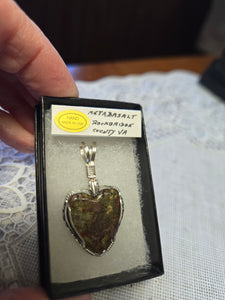 Custom Wire Wrapped Metabasalt Heart Necklace/Pendant Sterling Silver