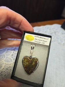 Custom Wire Wrapped Metabasalt Heart Necklace/Pendant Sterling Silver