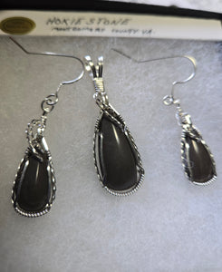 Custom Wire Wrapped Hokie Stone From Virginia Tech Gray Quarry Set: Earrings Necklace Pendant Sterling Silver