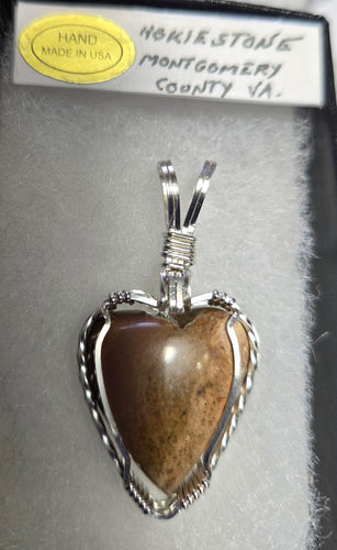 Custom Wire Wrapped Pink Hokie Stone From Virginia Tech Pink Quarry Heart Necklace/Pendant Sterling Silver