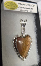 Load image into Gallery viewer, Custom Wire Wrapped Pink Hokie Stone From Virginia Tech Pink Quarry Heart Necklace/Pendant Sterling Silver