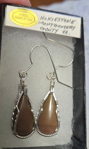 Custom Wire Wrapped Virginia Tech Quarry Hokie Stone Montgomery County VA Earrings Sterling Silver