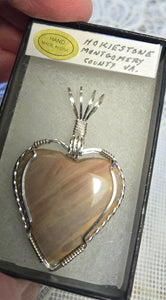 Custom Wire Wrapped Hokie Stone Virginia Tech Pink Quarry Heart Necklace/Pendant Sterling Silver