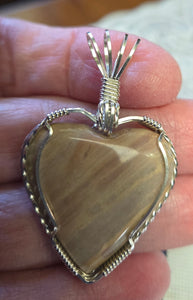 Custom Wire Wrapped Hokie Stone Virginia Tech Pink Quarry Heart Necklace/Pendant Sterling Silver