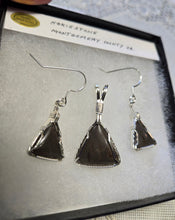 Load image into Gallery viewer, Custom Cut &amp; Polished Hokie Stone From Virginia Tech Gray Quarry Set: Earrings, Necklace/Pendant Sterling Silver