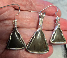 Load image into Gallery viewer, Custom Cut &amp; Polished Hokie Stone From Virginia Tech Gray Quarry Set: Earrings, Necklace/Pendant Sterling Silver