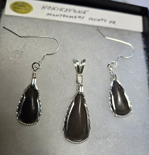 Custom Cut Polished & Wire Wrapped Virginia Tech Hokie Stone Set: Earrings,  Necklace/Pendant Sterling Silver
