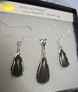 Custom Cut Polished & Wire Wrapped Virginia Tech Hokie Stone Set: Earrings,  Necklace/Pendant Sterling Silver